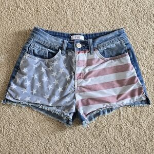 YMI Denim Shorts with American Flag Front Panels - Blue/Red/White 7 / 28